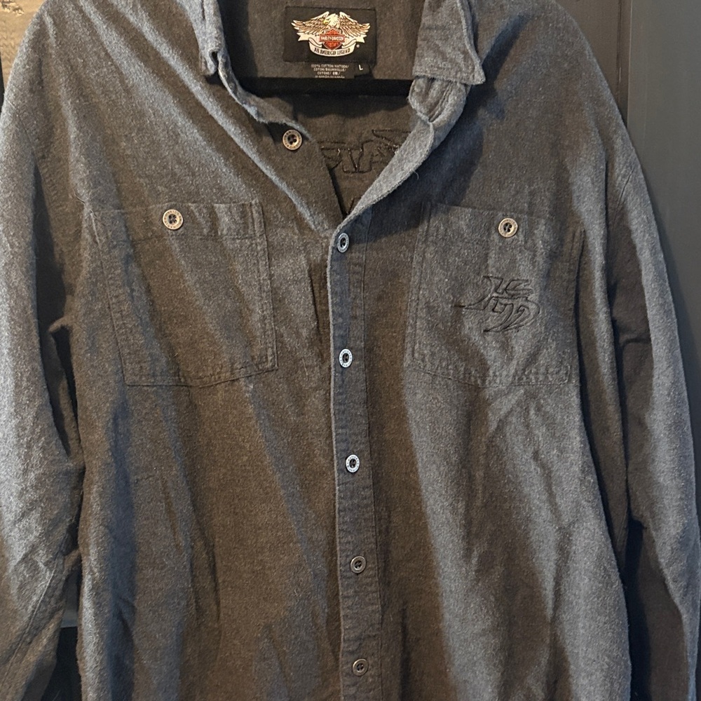 Harley Davidson Men's Gray Button-Up Flannel Shirt